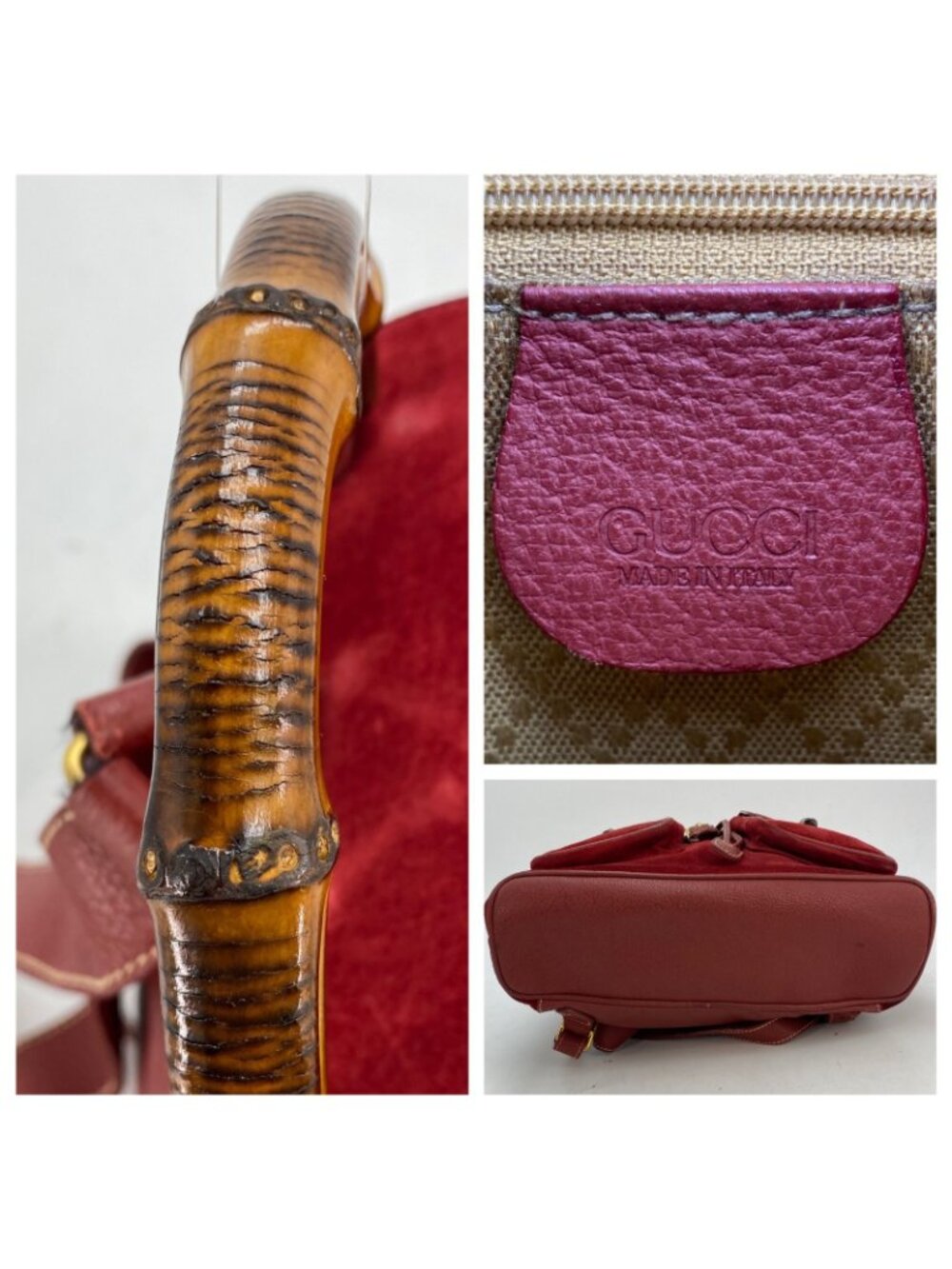Gucci Backpack Suede Red Travel Business Bamboo - Picture 4 of 15